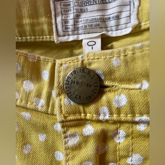 Current/Elliot The Stiletto Pant Lemongrass Mustard Polka Dot Shinny Jean - Picture 3 of 7
